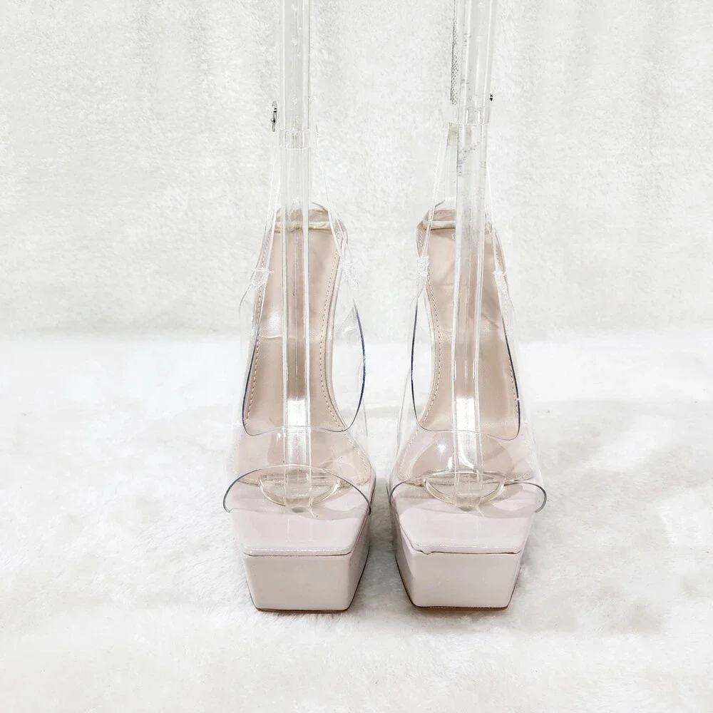 NIB Evie Ankle Strap Slingback High Heels Platform Shoes Pumps Clear Nude Patent